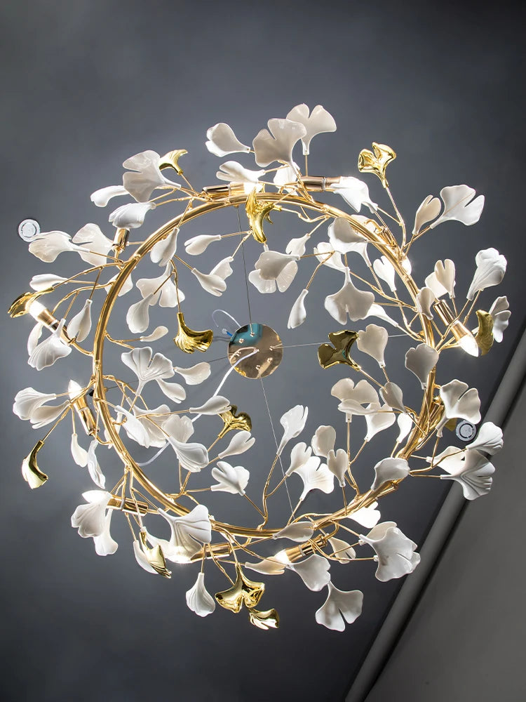 round gingko ceramic chandelier