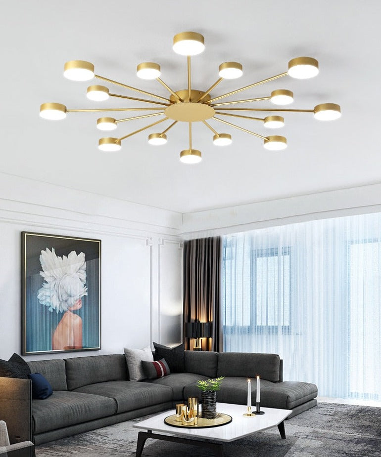 rose sputnik chandelier in living room