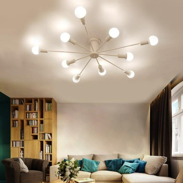 white sputnik chandelier living room