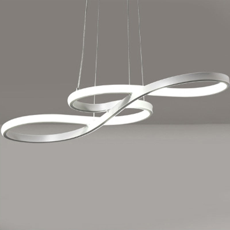 White geometric LED chandelier for minimalist home