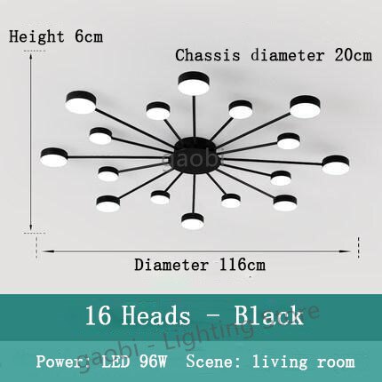 16 heads large black sputnik chandelier