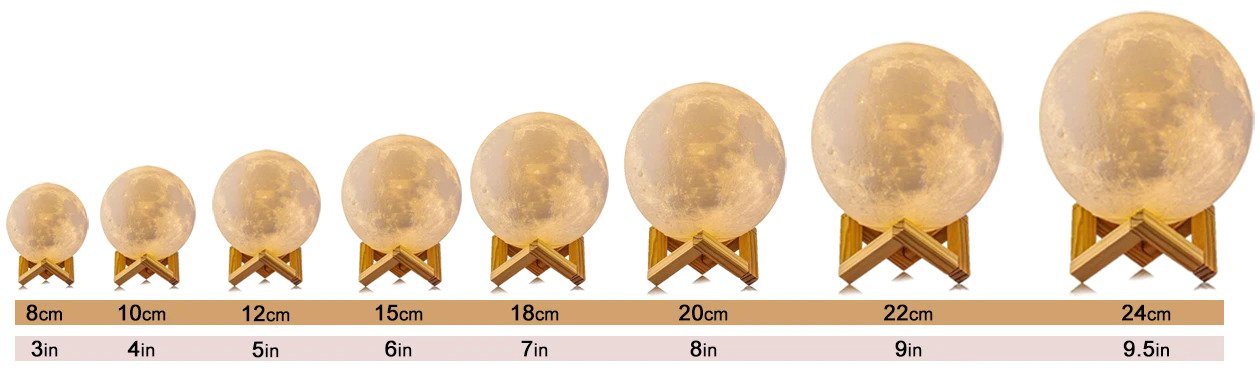 LED moon lamp sizes