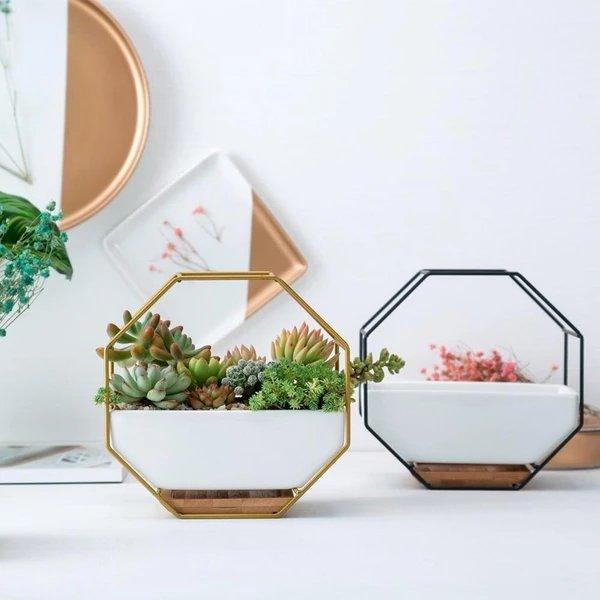 Agya - Iron Frame Ceramic Geometric Planter Lala Lamps Store