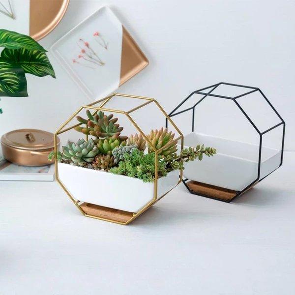 Agya - Iron Frame Ceramic Geometric Planter Lala Lamps Store