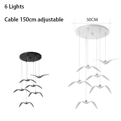 6-light Modern Bird Wing Chandelier with round ceiling canopy