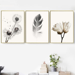 Black White Dandelion Canvas Wall Art - Lala Lamps Store