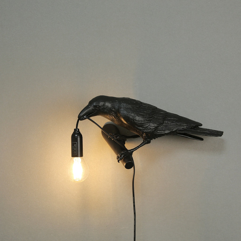 black iron crow wall lamp
