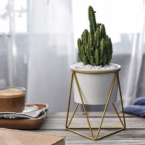 Geometric Ceramic Planter With Stand - Lala Lamps Store