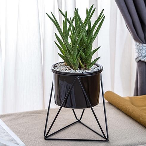 Geometric Ceramic Planter With Stand - Lala Lamps Store