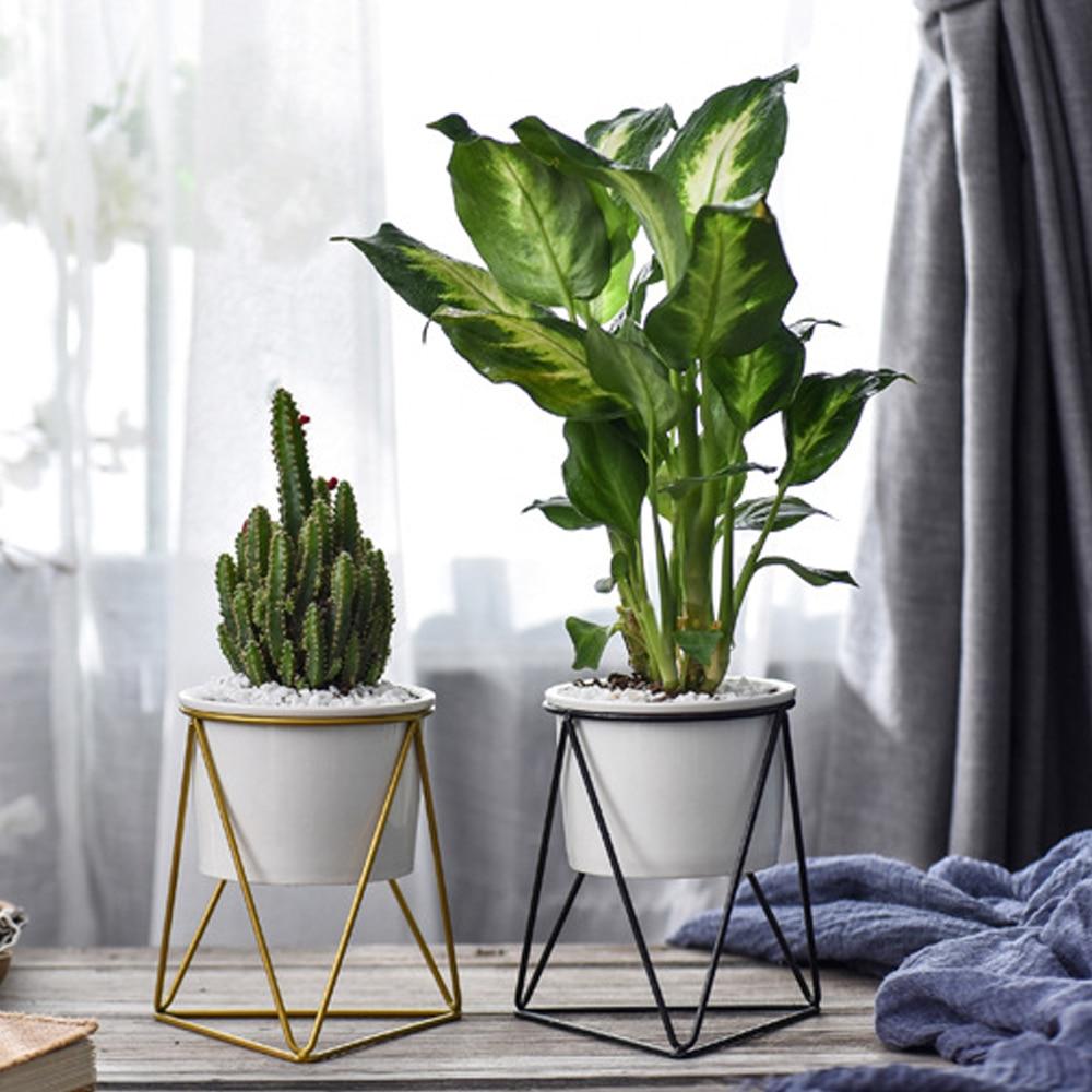 Geometric Ceramic Planter With Stand - Lala Lamps Store