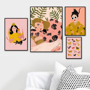Girl Lover Animals Canvas Wall Art - Lala Lamps Store
