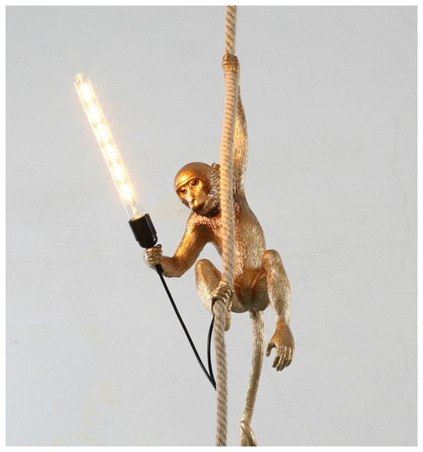 gold monkey hanging light with rope