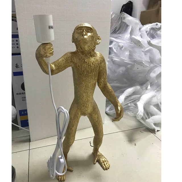 gold standing monkey lamp