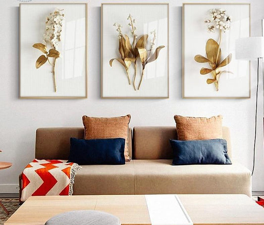 Golden Plant Leaves Wall Art