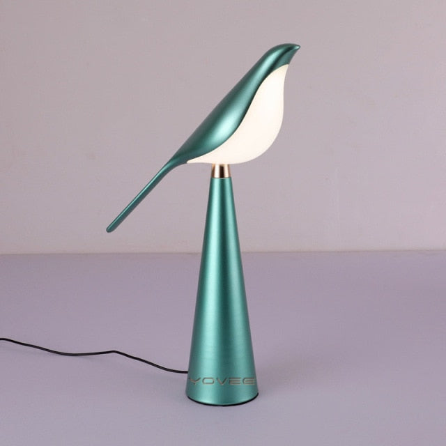 green bird table lamp