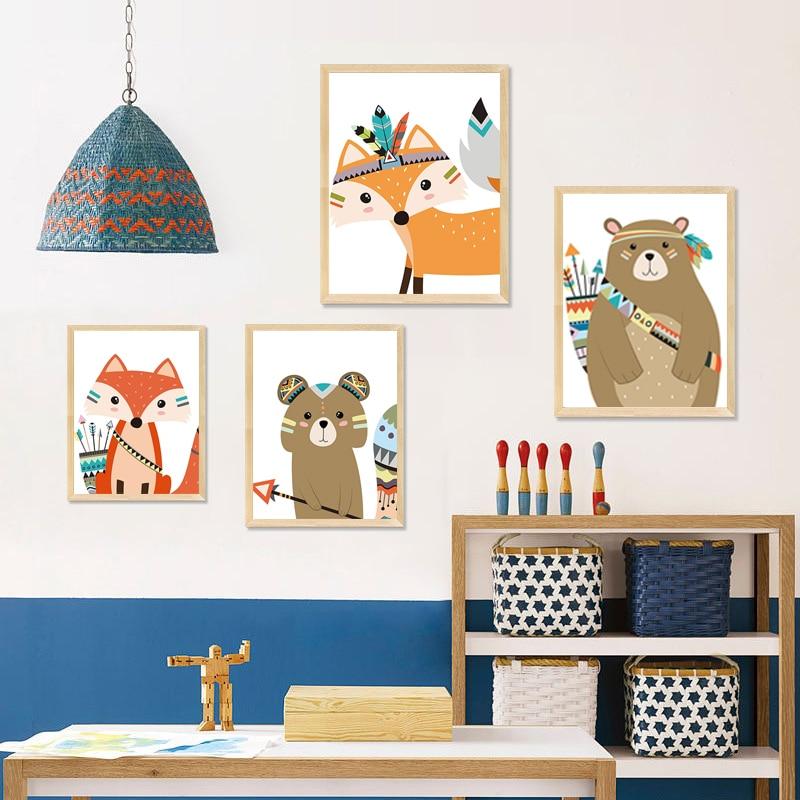 Indian Animal Deer Bear Fox Canvas Wall Art - Lala Lamps Store