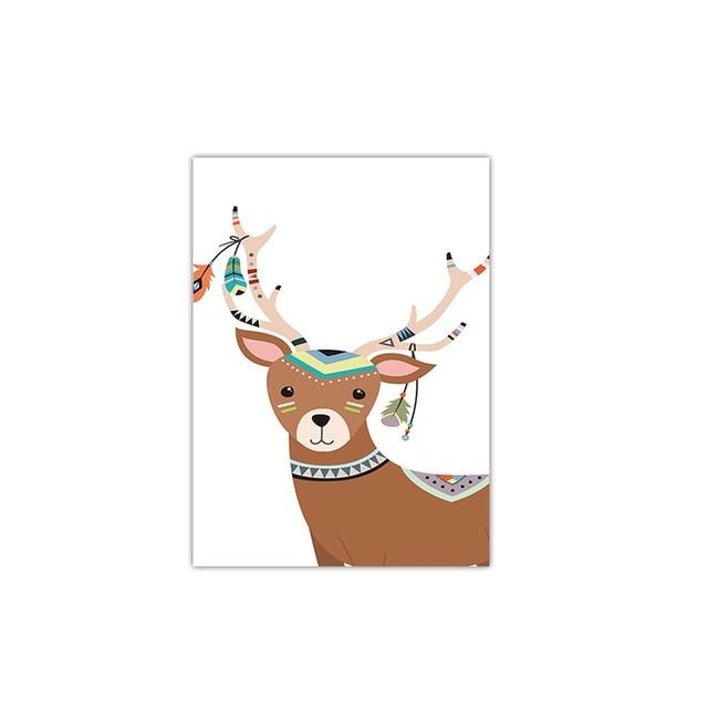 Indian Animal Deer Bear Fox Canvas Wall Art - Lala Lamps Store