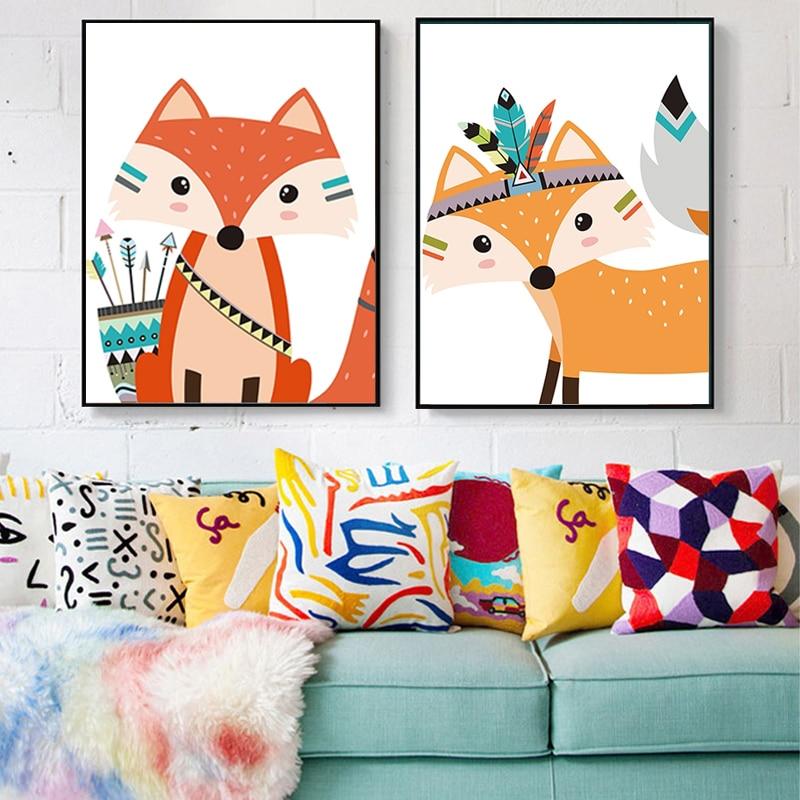 Indian Animal Deer Bear Fox Canvas Wall Art - Lala Lamps Store