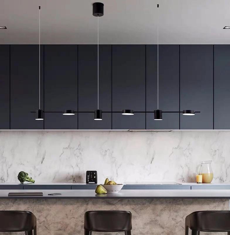 luxury black modern linear chandelier dining room