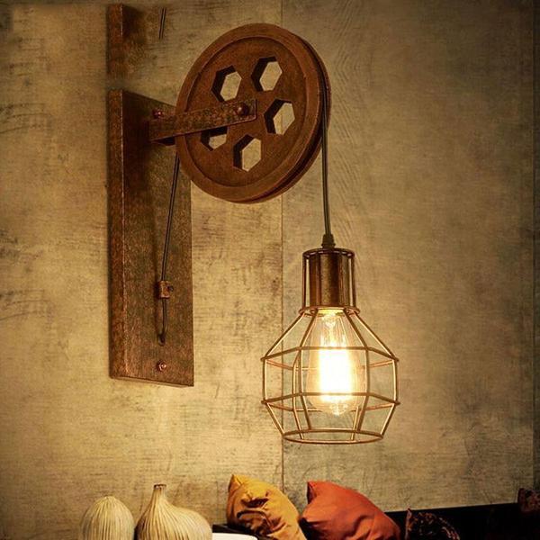 industrial pulley wall lamp