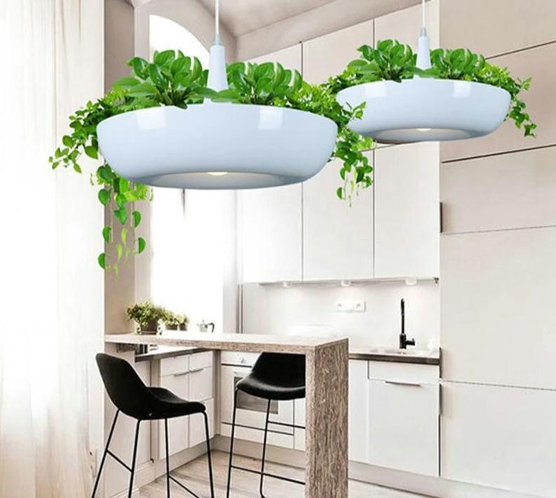 hanging planter with light