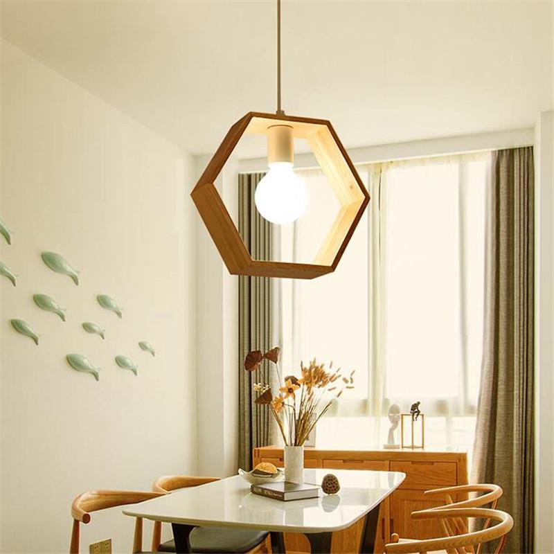 pendant light wood hexagon shape