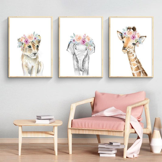 Lion elepahant giraffe wall art