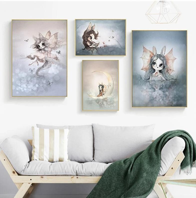 Rabbit Cartoon Girls Boys Canvas Wall Art - Lala Lamps Store