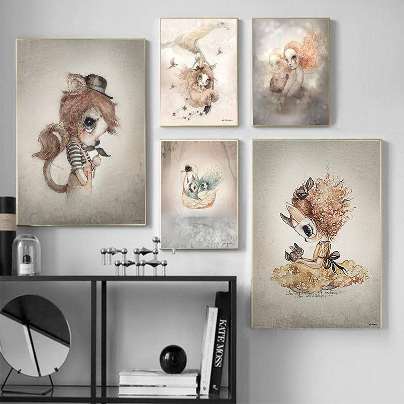 Rabbit Cartoon Girls Boys Canvas Wall Art - Lala Lamps Store