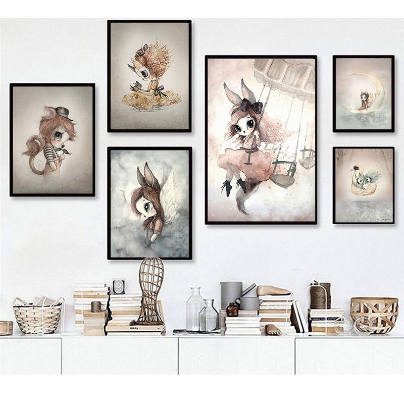 Rabbit Cartoon Girls Boys Canvas Wall Art - Lala Lamps Store