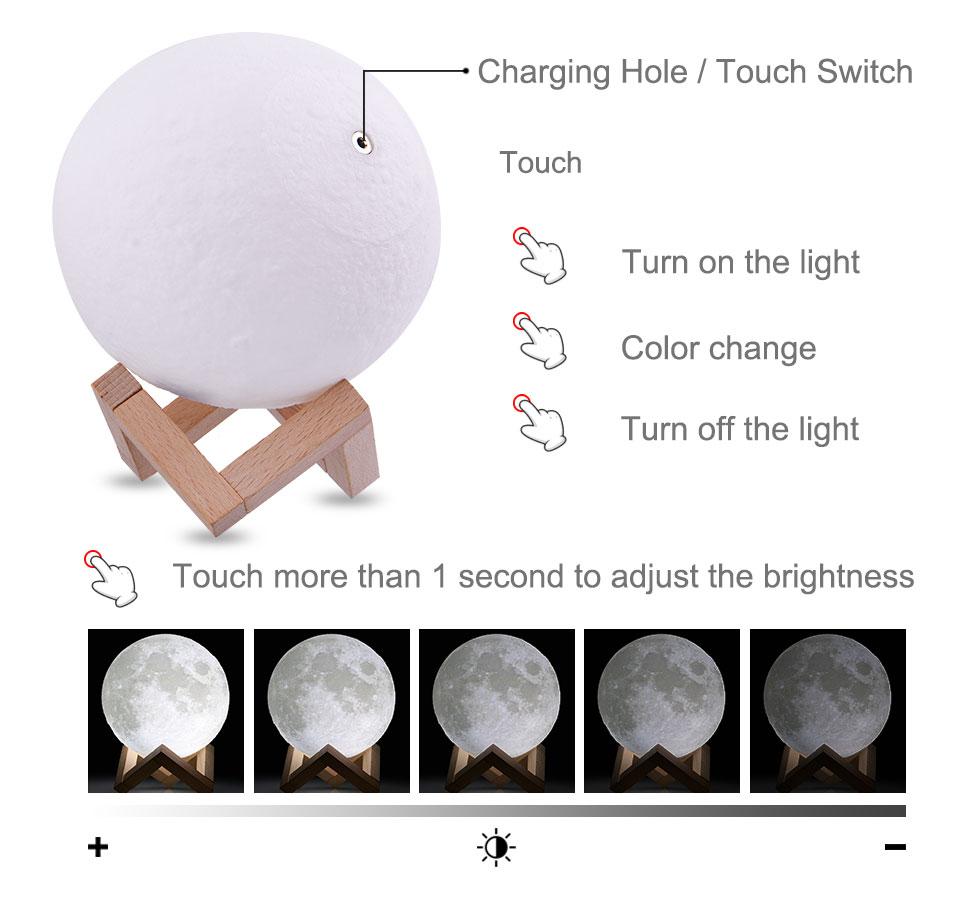 USB rechargeable moon lamp with cable