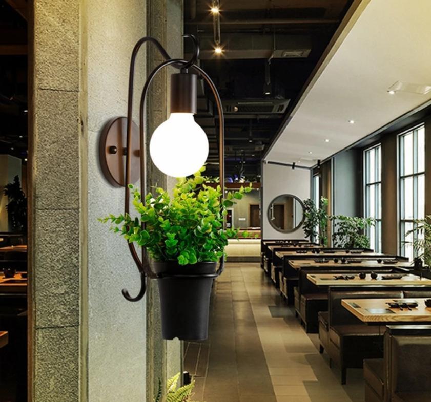 Minimalist plant wall sconce light fixture