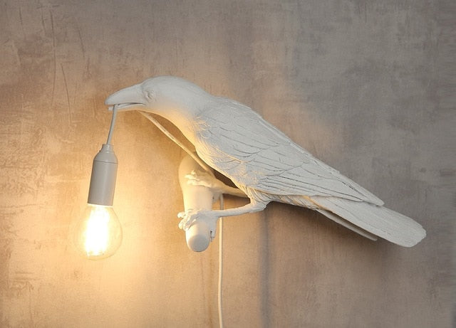 white iron crow bird wall lamp