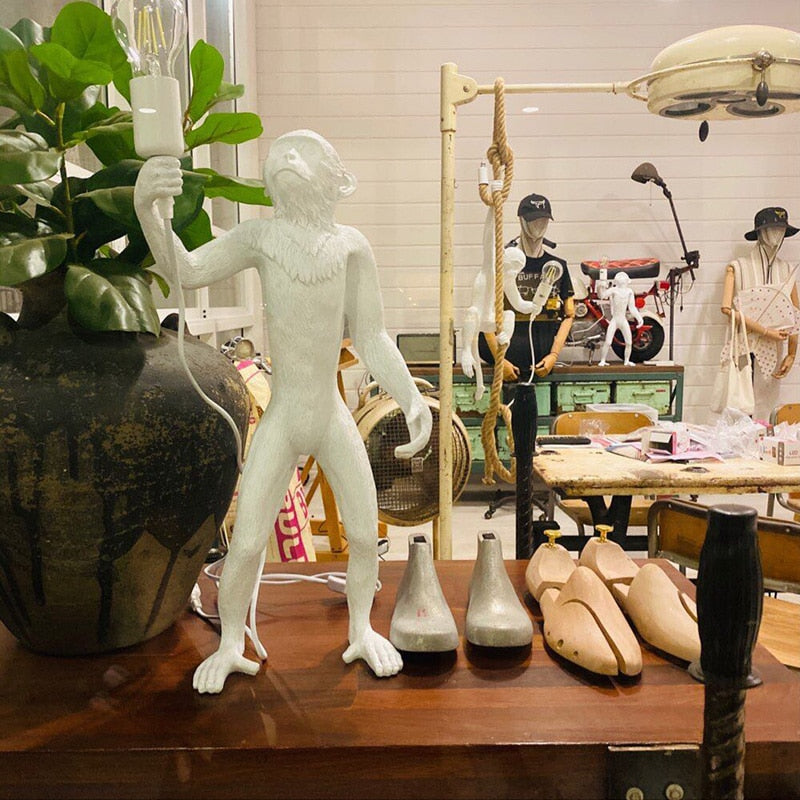 white monkey lamp standing