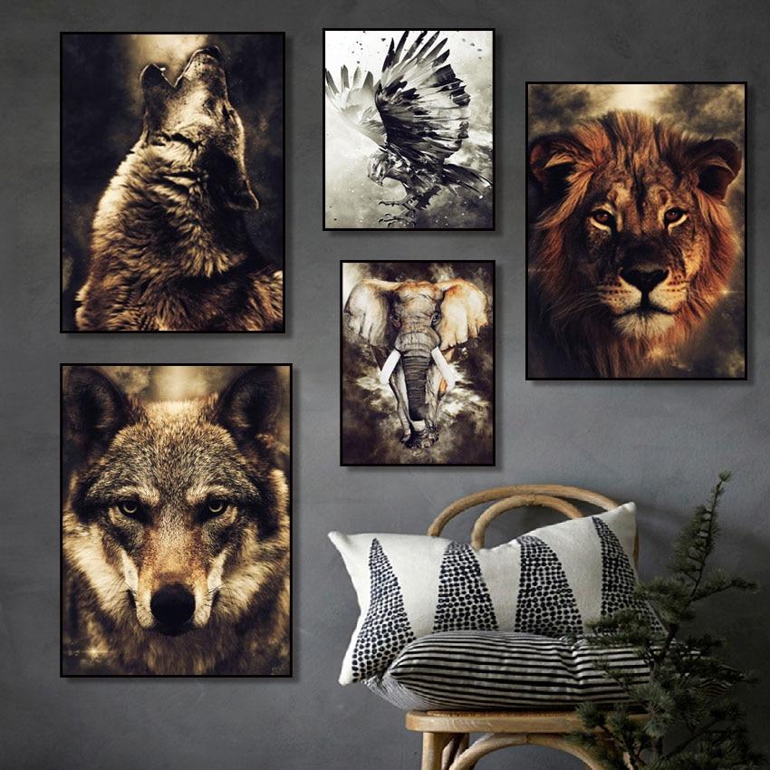 Wolf Lion Eagle Elephant Canvas Wall Art - Lala Lamps Store