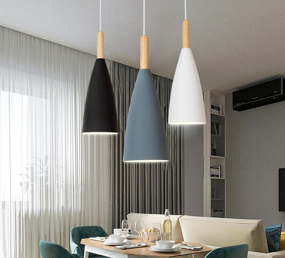 wood cone pendant light dining room