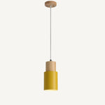 yellow and wood pendant light